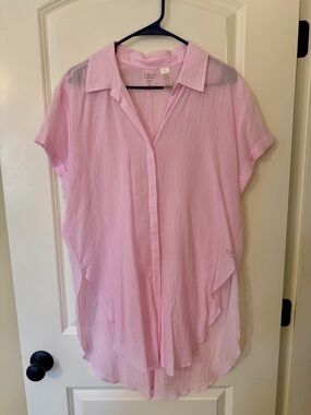Calia Pink Lightweight Button-Front Swim Coverup